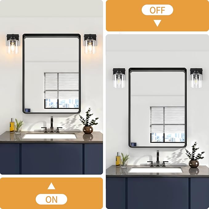 1 Light Modern Bathroom Light Fixtures Over Mirror, Black Vanity Lights for Bathroom Wall Sconces with Clear Glass Shades, E26 Socket (Bulbs Not Included)