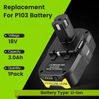 2 Packs P103 18V 3000mAh Lithium Battery Compatible with Ryobi 18V Cordless Power Tools