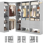 Large Corner Closet System with 3 Sets, 87.2" Closet Organizer System with 4 Drawers & 4 Hanging Rods, Reversible L Shaped Walk-in Closets, Load 2000+LBS, Grey (87.2" L x 39.2" W x 80" H)