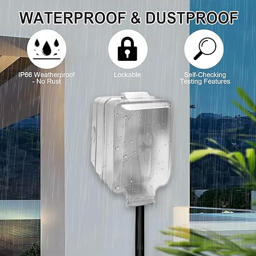 20 Amp GFCI Outdoor Electrical Outlet Box, Nonmetallic Heavy Duty Box IP66 Waterproof and NEMA 5-20 Self Test GFCI Outlet Kit, 3.15 Inch Deep, Lockable, Clear/Gray, UL Listed