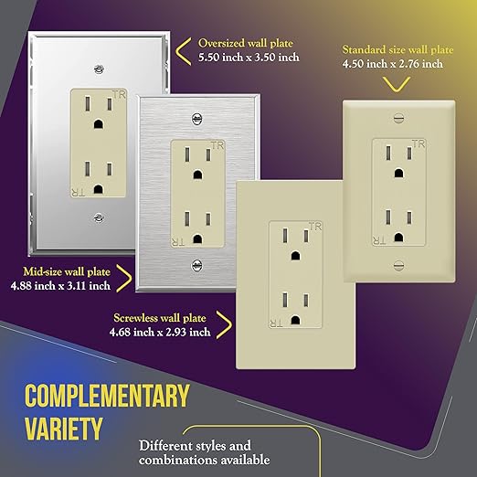 ENERLITES Decorator Receptacle Outlet, Tamper-Resistant, Gloss Finish, Residential Grade, 3-Wire, Self-Grounding, 2-Pole, 15A 125V, UL Listed, 61501-TR-I-10PCS, Ivory (10 Pack)