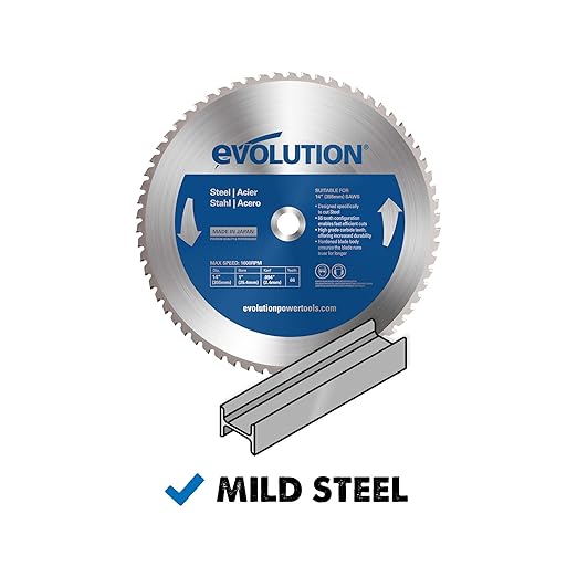 Evolution Power Tools 14BLADEST Blade for Cutting Mild Steel, For Circular and Chop Saws, No Heat, No Burrs & Virtually No Sparks, Carbide-Tipped TCT Blade For Cold Metal Cutting,14-Inch x 66-Tooth