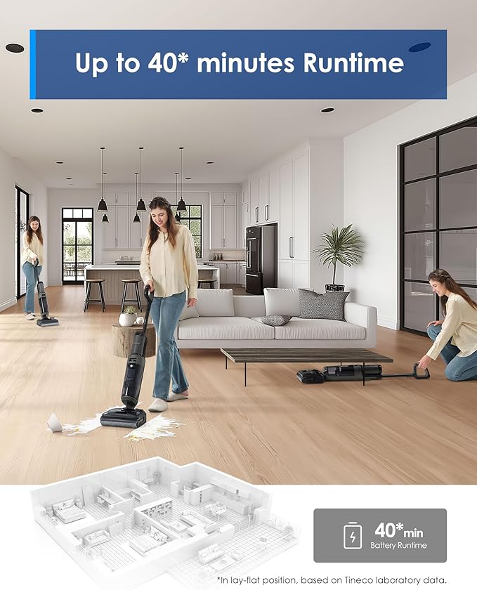 Tineco Floor ONE i6 Stretch Wet Dry Vacuum Cleaner, Vacuum & Mop All in One, 20kpa Powerful Suction, Up to 40 Minutes Runtime, 180° Lay-Flat, Anti-Tangle Design, Full-Path Self-Cleaning&185℉ Flashdry