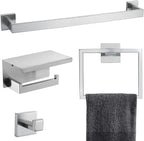 Brushed 4-Piece Bathroom Hardware Set Premium Stainless Steel Bath Towel Bar Sets Wall Mounted Bathroom Toilet Paper Holder with Shelf Set, 23.6 Inch