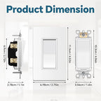 ThunderWay Matte White Single Pole Decorator Light Switch with Screwless Wall Plate, 15 A 120/277 V, ON/Off Rocker Paddle Interrupter, Self-Grounding, Residential Grade, UL Listed (30 Pack)