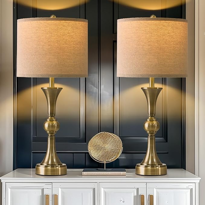 OYEARS 28" Table Lamps for Living Room Set of 2, Bedside Lamps for Night Stands Bedroom Lamps Farmhouse Lamp End Table Bed Side Lamp with USB C+A Charging Ports (Antique Bronze)