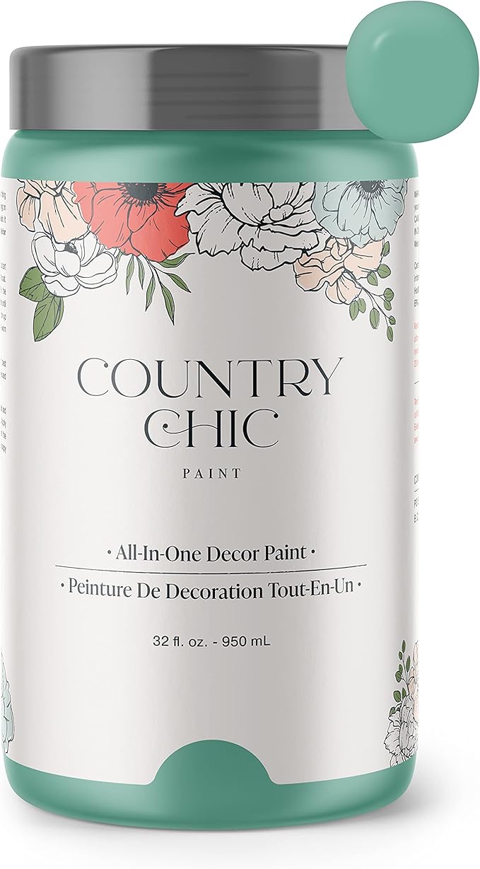 Country Chic All-in-One Chalk Paint for Furniture, Cabinets, Home Decor, Eco-Friendly, Matte Finish, Built-In Primer & Top Coat for Wood, Metal - Bliss (Teal) - Quart 32 oz (950 ml)