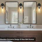 Black Indoor Wall Sconces Set of Two, 15'' knurled Brass Cylinder Sconces, Modern Clear Glass Bathroom Vanity Light, for Living Room, Bedrooms, Hallway, Fireplace, Staircases, Include Bulb