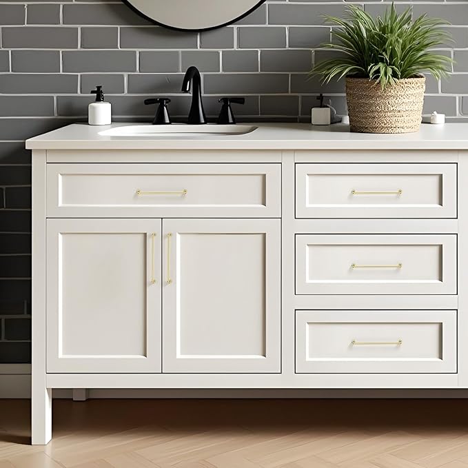 JOY DECOR Cabinet Pulls – 7-1/2 Inch Hole Center, Polished Brass, 5 Pack, Zinc Alloy Cabinet Handles for Drawers & Cupboard – Vintage Style Hardware for Kitchen, Bathroom, Dresser, Furniture Makeover