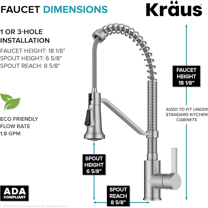 KRAUS Britt Commercial Style 2-Function Single Handle Pull Down Kitchen Faucet in Spot-Free Stainless Steel, KPF-1693SFS