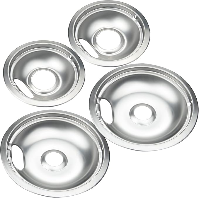 Premium Drip Pan Electric Stove Burner Covers for Whirlpool, Maytag, Kenmore - Replacement for W10278125, W10196405 & W10196406-4 Pack (2x6" and 2x8")
