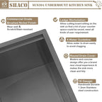 SHACO 15x19 Inch Black Undermount Bar Sink, Ledge Workstation Small Kitchen Sink, Black Stainless Steel RV Kitchen Single Bowl Wet Bar Prep Sink with Dish Grid & Drain & Cutting Board