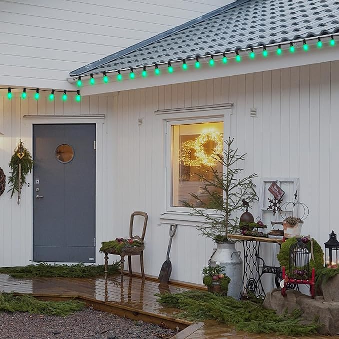 25 Pack C9 Christmas Replacement Bulbs, Green Christmas Bulbs Vintage Ceramic Incandescent Light for Indoor Outdoor Patio Xmas Party String Lights, 7W Night Light, C9/E17 Intermediate Base