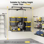 Overhead Garage Storage Rack for 10-12 ft Ceiling, Heavy-duty 4x4 FT Garage Ceiling Storage Racks with Safety Lock, Ideal for Storage Mounted Lift System and Storage Organizer, 250lbs Capacity