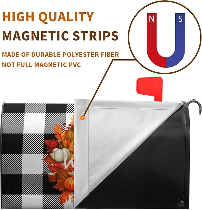 Fall Welcome Mailbox Covers Magnetic Large Size Autumn Pumpkin Buffalo Plaid Mailbox Cover Oversized Post Mailbox Wrap Outdoor Decor for Garden Yard 21x25.5 Inch