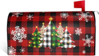 Christmas Tree Mailbox Covers Magnetic Red Black Buffalo Plaid Mailbox Post Cover Winter Snowflakes Post Wrap Standard Size 18 X 21
