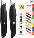 DIYSELF Utility Knife, 20 Pack Heavy Duty Box Cutter Retractable, Box Cutter Knife, Box Opener, Cardboard Cutter, Utility Knives for Garage, Home and Office, Box Cutters for Daily Use (Black)