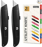 DIYSELF 2Pack Utility Knife Box Cutter Retractable Blade Heavy Duty(Black)