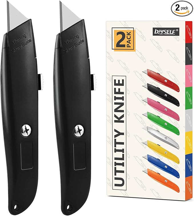 DIYSELF 2Pack Utility Knife Box Cutter Retractable Blade Heavy Duty(Black)