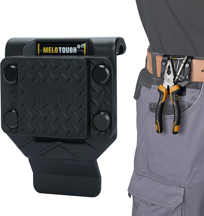 MELOTOUGH Magnetic Tool Holder Strong Magnetic Belt Clip for Screws,Nails,Wrench,Hammer,Pliers,Screwdriver,Trowel,Sockets - Fits Up to 2.7" Belt (Black)