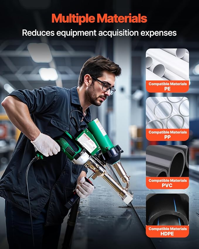 VEVOR Handheld Plastic Welding Extruder, 800W Hitachi Motor Extrusion Welding Gun - 0.79 in Weld Width & 360° Nozzle, Dual Heating System PP PE PVC HDPE Extrusion Welder for Membrane Pipe Plate