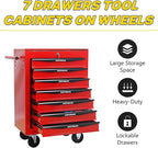 7-Drawer Steel Rolling Tool Cart with Wheels & Handle, Heavy-Duty Tool Chest Storage Cabinet for Garage and Workshop