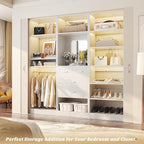 Unikito 75” Closet System with Drawers, 6.2FT Wood Closet Organizer with Hanging Rods and Mirror, Reversible Large Walk in Closets Wardrobe Garment Rack with Shoe Shelves, Max Load 2000 LBS, White