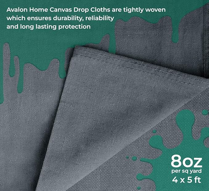 Canvas Drop Cloth for Painting 4x5 feet Pack of 2-8oz Painters Drop Cloths for Painting - All Purpose Canvas Tarps for Floor & Furniture Protection - Recycled Cotton Fabric