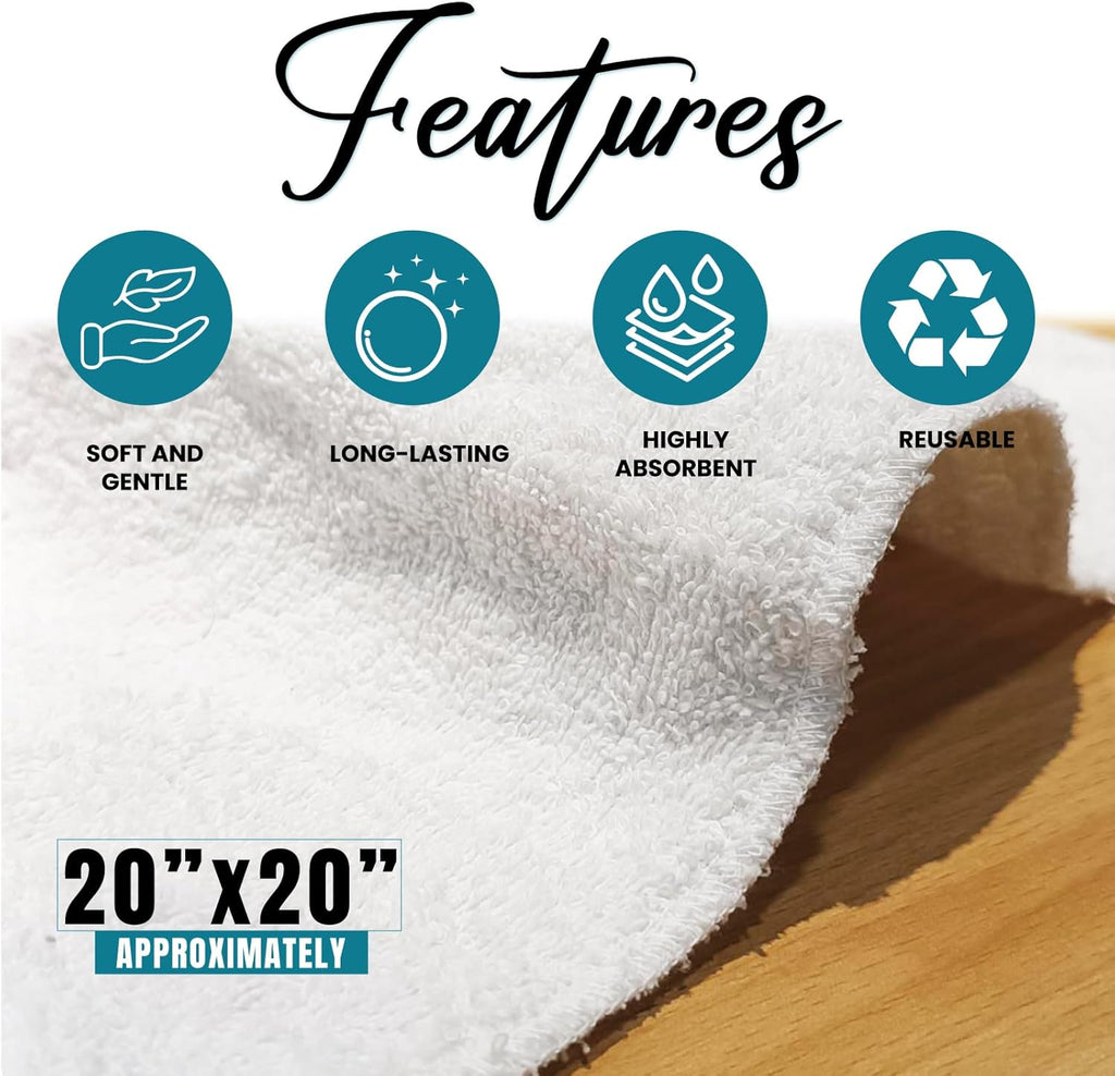 Premium Terry Towels for Cleaning - 50 lbs. Box, 20”x20” - 100% Cotton Towels Cleaning Rags - Multipurpose White Terry Cloth Rags for Garage, Shop, Auto, Home & Janitorial Use