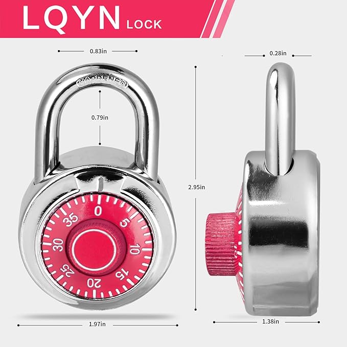Combination Lock, LQYN Standard Dial Combination Lock, Pack of 48; Red Turnplate, 2 in. Wide, Fixed Three Digital Combination, for School, Gym & Locker, Toolbox, Gate