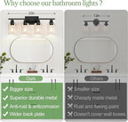 4-Light Bathroom Light Fixtures, Matte Black Modern Vanity Lights with Clear Glass Shades, Bathroom Wall Lamp for Mirror Living Room Cabinet Bedroom Porch