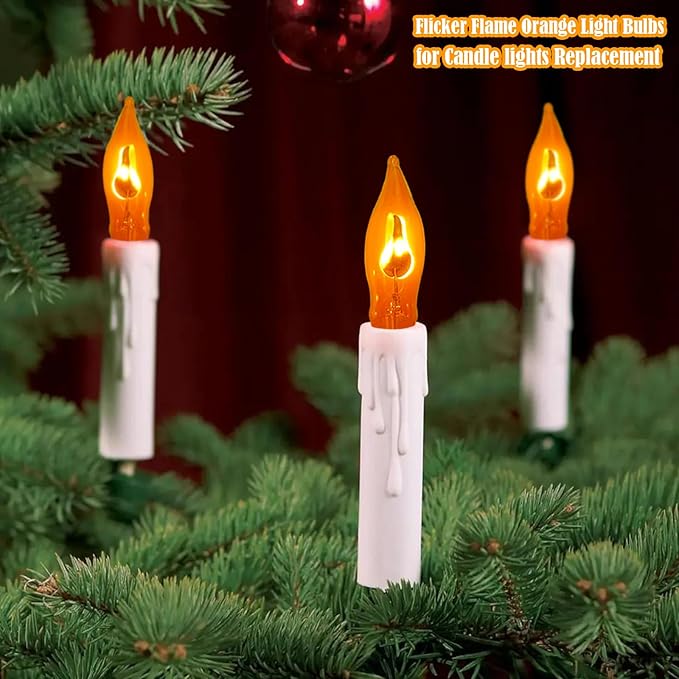 Halloween Flicker Flame Light Bulbs, 12 Pack C7 Orange Flickering Light Bulb, 1W E12 Flame Candelabra Bulbs for Candle Chandelier Outdoor String Lights Party Halloween Christmas Decoration