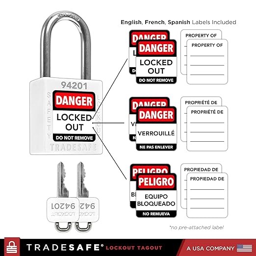 TRADESAFE Lockout Tagout Locks Set - 10 White Loto Locks, Keyed Different Lock Out Tag Out Padlocks, 2 Keys Per Lock, OSHA Compliant Lockout Locks
