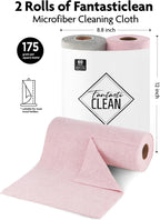 Fantasticlean Microfiber Cleaning Cloth Roll -60 Pack, Tear Away Microfiber Towels, 12" x 12", Reusable, Washable, Scratch Free, Ultra Absorbent Dishcloth for Car, Home Supplies (Pink & Grey)