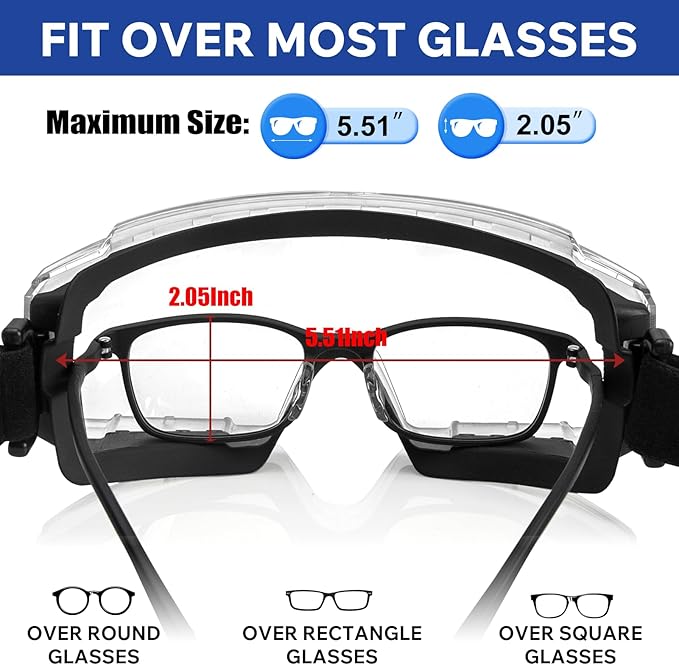 2 Pack Safety Goggles Over Glasses - ANSI Z87.1 Certified Eye Protection for Chemistry Lab Work & Industrial Use - Anti Fog Clear Lens, Impact Resistance - Adjustable Strap - Youth, Men & Women