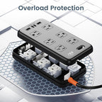 Outdoor Power Strip Weatherproof, IPX6 Waterproof Surge Protector with 6 Wide Outlets and 2USB A&2USB C, 1875W/15A, 10FT Extension Cord, Wall Mountable for Indoor Outdoor, UL FCC Listed