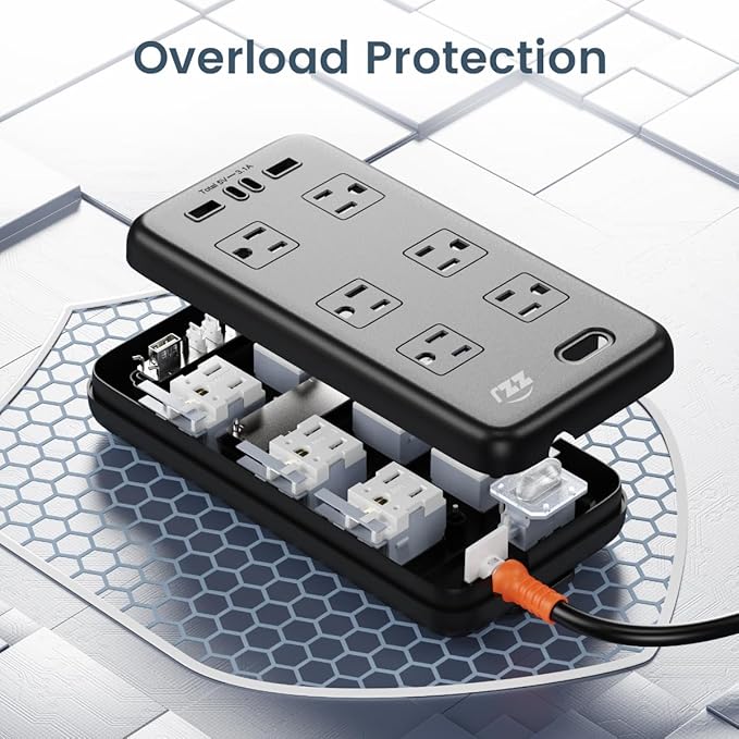 Outdoor Power Strip Weatherproof, IPX6 Waterproof Surge Protector with 6 Wide Outlets and 2USB A&2USB C, 1875W/15A, 10FT Extension Cord, Wall Mountable for Indoor Outdoor, UL FCC Listed