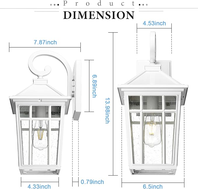 Darkaway Outdoor Wall Lights for House, Exterior Lighting Fixtures Wall Mount Outdoor Porch Lights Waterproof White Outdoor Sconce Lights with Seeded Glass for Patio Hallway Garage