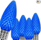 Wintergreen Lighting 25 Pack OptiCore C9 LED Blue Light Bulbs - Christmas Bulbs Replacement Premium Heavy Duty Polycarbonate Lens, E17 Base (Faceted)