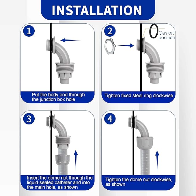 (1/2" Dia * 50 Feet) Yariwiz Flexible Electrical Conduit Liquid Tight PVC Conduit Kit with 5 PCS Coupling, 3 PCS Elbow and 10 PCS Strap, Sealtight Seal Flex Liquidtight Wire Outdoor Non Metallic Grey