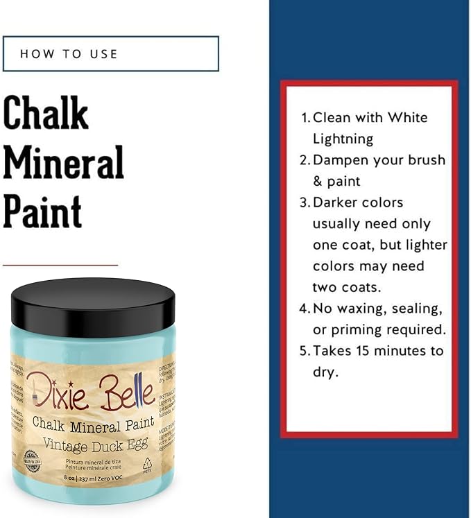 Dixie Belle Paint Company Chalk Finish Furniture Paint - Vintage Duck Egg (8oz) - Matte Light Blue Chic Chalk Mineral DIY Furniture Paint