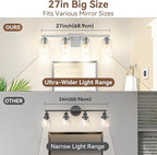 4-Light Bathroom Light Fixtures, 27" Modern Vanity Lights Over Mirror with Clear Glass Shades, Brushed Nickel Wall Sconce, Classic Wall Light Fixture for Mirror Living Room Cabinet Bedroom Porch