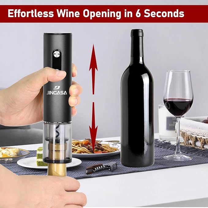 Electric Wine Opener with Automatic Corkscrew & Foil Cutter – Rechargeable Type-C Corkscrew Bottle Opener for Home, Kitchen & Party, Black,1 Pack