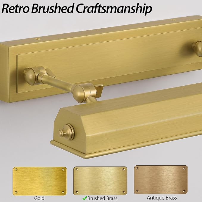 18in Picture Lights Hardwired, Brass Picture Light, Gold Modern Picture Light for Wall, 270°Rotatable Art Light Gallery Lights, Wall Picture Lights Painting Light for Artwork Poster Portrait Display