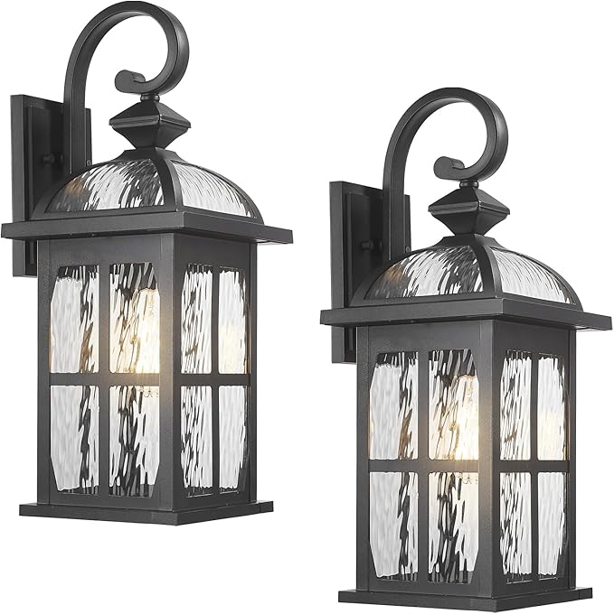 Darkaway 2pcs Large Outdoor Wall Light, 22inch Exterior Light Fixture with Water Ripple Glass, Aluminum Outside Lights Sconces Exterior Lighting for House Porch Patio Doorway
