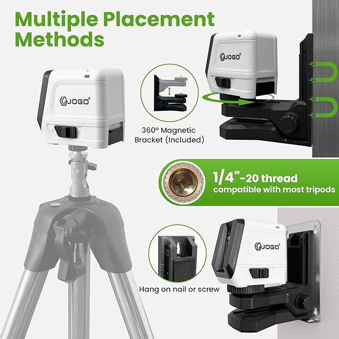 Laser Level, Self Leveling Green Cross Line Lazer Level, Lazer Leveler Tool for Picture Hanging with Brightness Adjustment, Magnetic Bracket Carrying Case Battery Included