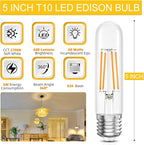 Tubular Light Bulb,T10 E26 LED Bulb Dimmable 2700K Warm White, 6W, 60 watt Equivalent, e26 Edison Bulbs for Chandeliers, Ceiling Fan, 90+CRI 600LM, 6 Pack
