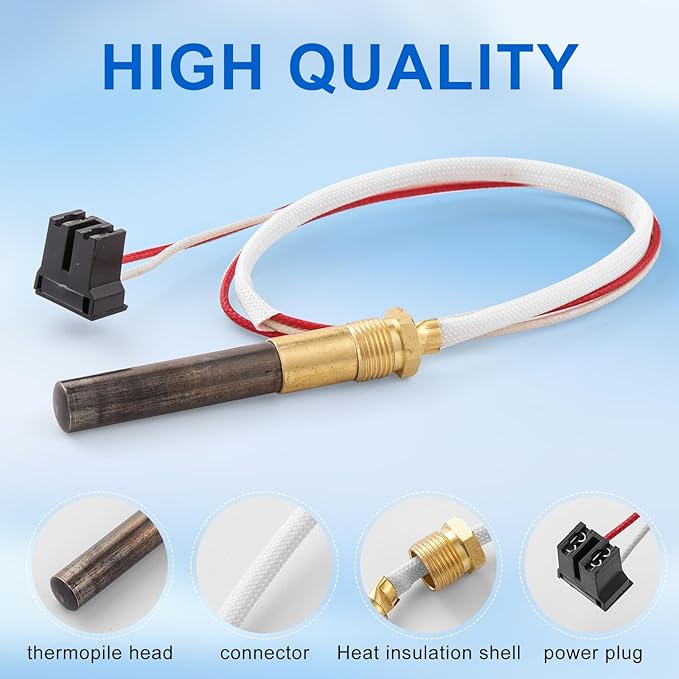 Natural LP Thermopile Senor SP20824 SP20754 for Pilot Burner Kit Compatible with Rheem, Ruud and Richmond Water Heaters, Over 750mV SP21058 SP20800,SP21096, SP20739