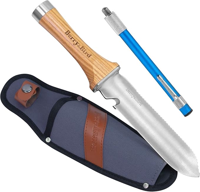 Berry&Bird Hori Hori Garden Knife, Multi-Purpose Gardening Knifes with 7" Stainless Steel Double Edge Sharp Blade, Soil Knife with Canvas Sheath, Full-Tang Garden Tools for Weeding Planting Digging