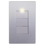 LIDER Minimalist Design Matte Finish Lighted Triple Switch with Screwless Wall Plate, Combination Frameless Decorator Switch with Locator Light, Ground Terminal Single Pole 15A 120V, UL Listed, Silver